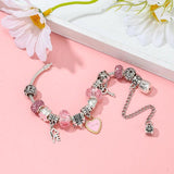 Pink Love Charm Silver Bracelet Women DIY Crystal Beads Pulseira Jewelry