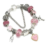 Pink Love Charm Silver Bracelet Women DIY Crystal Beads Pulseira Jewelry