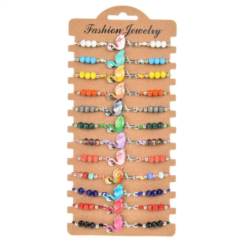 12Pcs Elephant Beads Charms Bracelet Set Adjustable Rope Wristband Women Jewelry
