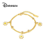 Lady Women Flower Charm Bracelet Top Stainless Steel Metal Jewelry