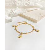 Lady Women Flower Charm Bracelet Top Stainless Steel Metal Jewelry