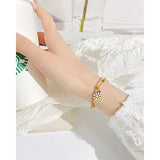 Lady Women Flower Charm Bracelet Top Stainless Steel Metal Jewelry