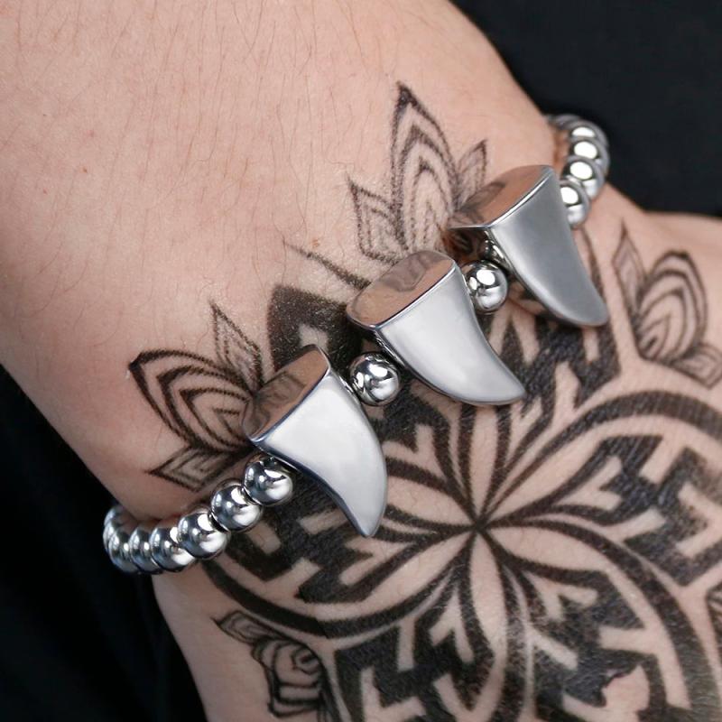 316L Stainless Steel Horns Pendant Bracelet Men Party Charm Adjustable Indian