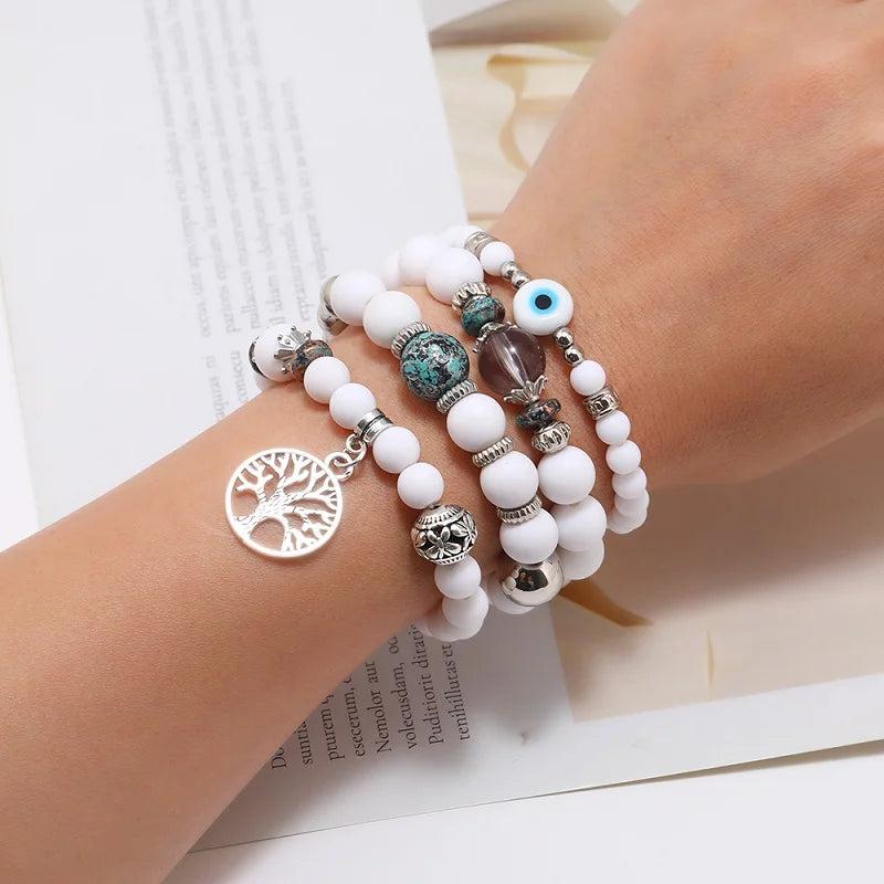 Vintage Boho Beaded Bracelet Elastic Multilayer Jewelry Alloy Pendant