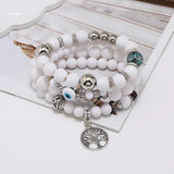 Vintage Boho Beaded Bracelet Elastic Multilayer Jewelry Alloy Pendant