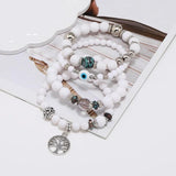 Vintage Boho Beaded Bracelet Elastic Multilayer Jewelry Alloy Pendant