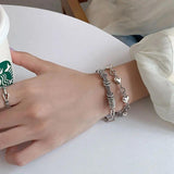 Orgin Summer Silver Love Heart Charm Bracelet Round Braided Chain Jewelry