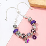 Yecodes Purple Butterfly Flower Charm Bracelet Adjustable Women Boutique