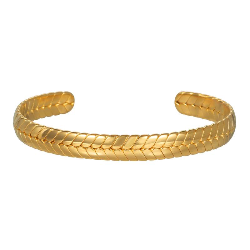316L Stainless Steel Leaves Bangle Golden 18K Cuff Bracelet