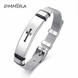 Men's Stainless Steel Jesus Cross Charm Link Mesh Chain Bracelet