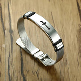 Men's Stainless Steel Jesus Cross Charm Link Mesh Chain Bracelet