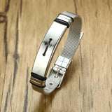 Men's Stainless Steel Jesus Cross Charm Link Mesh Chain Bracelet