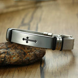 Men's Stainless Steel Jesus Cross Charm Link Mesh Chain Bracelet