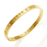 Plum Blossom Stainless Steel Bangles CZ Crystal Bracelets
