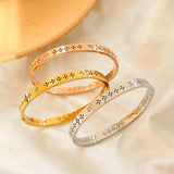 Plum Blossom Stainless Steel Bangles CZ Crystal Bracelets