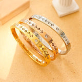 Plum Blossom Stainless Steel Bangles CZ Crystal Bracelets