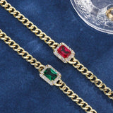 Chunky Cuban Chain Bracelet with Zircon Rectangle Charm
