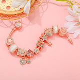 Rose Gold Butterfly Heart Charm Bracelet with Zircon & Crown Beads