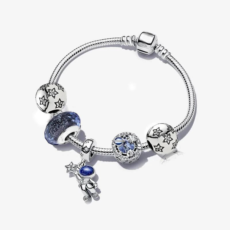 Silver-Plated Snake Bone Chain Starry Sky Bracelet Charm Women Beaded Jewelry