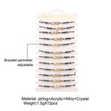12 Pcs Love Crystal Bracelets Multilayer Charm Jewelry Bangles Adjustable