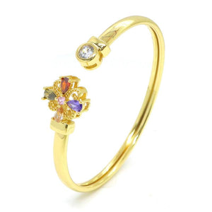 18K Copper Gold-Plated Four Leaf Grass Bracelet with CZ for Birthday Party