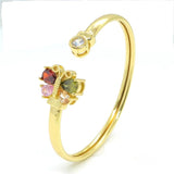 18K Copper Gold-Plated Four Leaf Grass Bracelet with CZ for Birthday Party