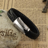 Men Leather Rope Bracelet Stainless Steel Magnet Buckle PS2106
