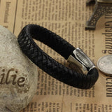 Men Leather Rope Bracelet Stainless Steel Magnet Buckle PS2106