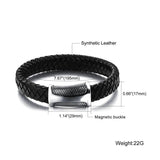 Men Leather Rope Bracelet Stainless Steel Magnet Buckle PS2106