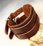 Brown Red Vintage Double Buckles Clasp Wide Wrap Belt Leather Bracelet