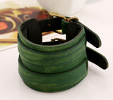 Brown Red Vintage Double Buckles Clasp Wide Wrap Belt Leather Bracelet