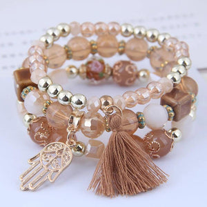 Boho Acrylic Beads Tassel Bracelets Multi-layer Wrap Jewelry
