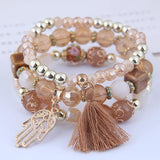 Boho Acrylic Beads Tassel Bracelets Multi-layer Wrap Jewelry