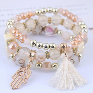 Boho Acrylic Beads Tassel Bracelets Multi-layer Wrap Jewelry
