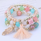 Boho Acrylic Beads Tassel Bracelets Multi-layer Wrap Jewelry