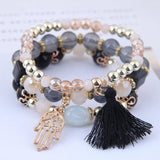 Boho Acrylic Beads Tassel Bracelets Multi-layer Wrap Jewelry