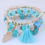 Boho Acrylic Beads Tassel Bracelets Multi-layer Wrap Jewelry