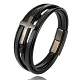 Men's Cross Leather Bracelet Titanium Steel Accessory