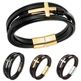 Men's Cross Leather Bracelet Titanium Steel Accessory