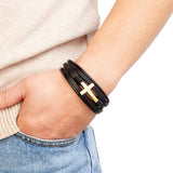 Men's Cross Leather Bracelet Titanium Steel Accessory