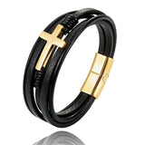 Men's Cross Leather Bracelet Titanium Steel Accessory