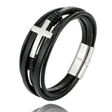 Men's Cross Leather Bracelet Titanium Steel Accessory