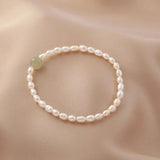 Retro Green Stone Charm Bracelet Freshwater Pearl Beaded Accessory