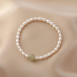 Retro Green Stone Charm Bracelet Freshwater Pearl Beaded Accessory