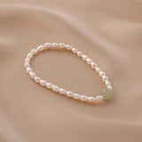 Retro Green Stone Charm Bracelet Freshwater Pearl Beaded Accessory