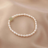 Retro Green Stone Charm Bracelet Freshwater Pearl Beaded Accessory