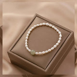 Retro Green Stone Charm Bracelet Freshwater Pearl Beaded Accessory