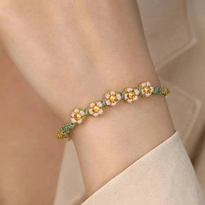 Peach Blossom Bracelets for Women Adjustable Flower Pearl Beads Weave