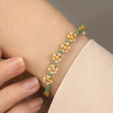 Peach Blossom Bracelets for Women Adjustable Flower Pearl Beads Weave