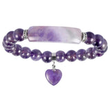 Natural Crystal Bar Stretch Bracelet, Unisex Love Heart Stone Beaded Bracelet